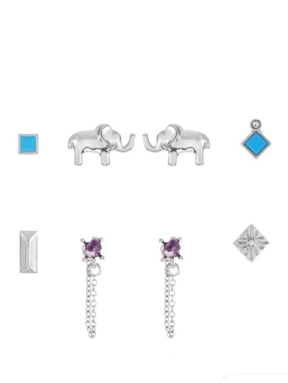 Silver Elephant and Turquoise Earring Set